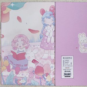 Anime kawaii girl reading mini notebook notepad